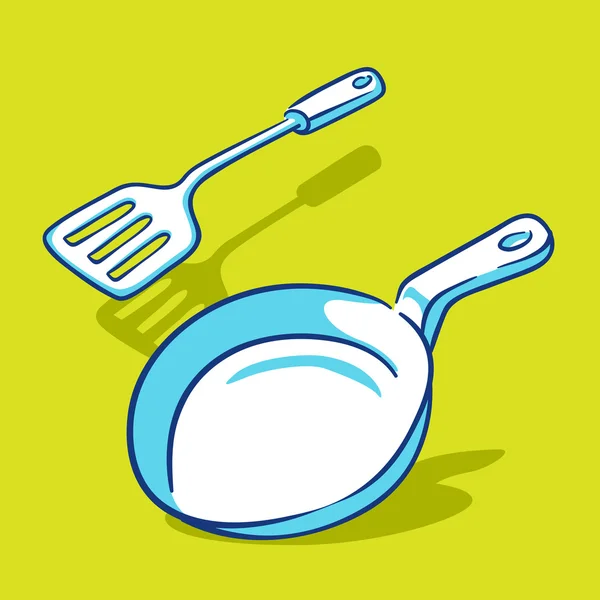 Frying pan and spatula illustration — Stock Vector