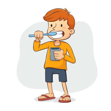 Çocuk dişlerini fırçalıyor.