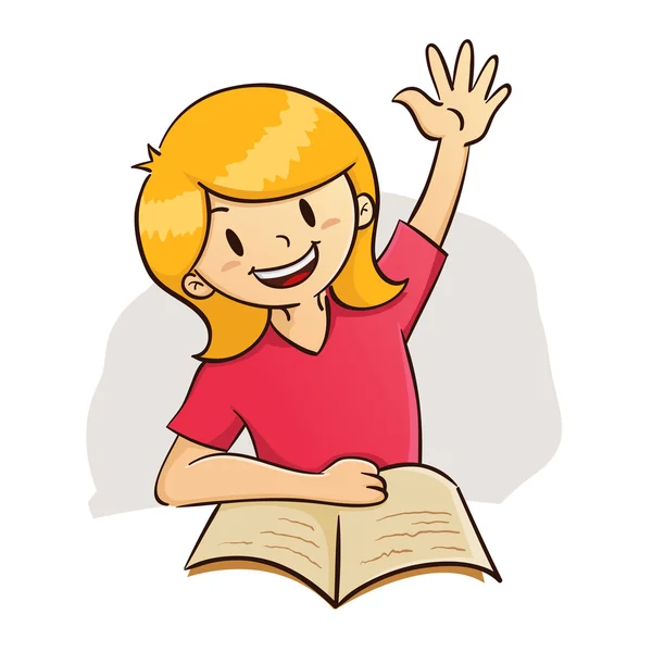 Menina levantando a mão enquanto estuda —  Vetores de Stock