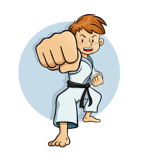 Jonge jongen opleiding karate — Stockvector