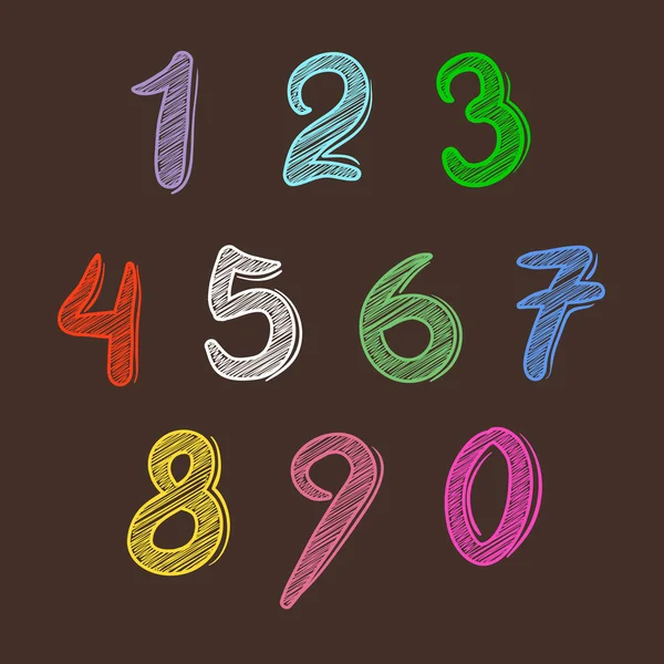 Colorido conjunto de números de escritura a mano — Vector de stock