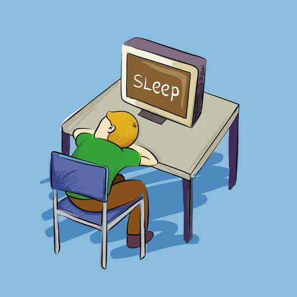 Hombre cayendo dormido frente a la computadora — Vector de stock