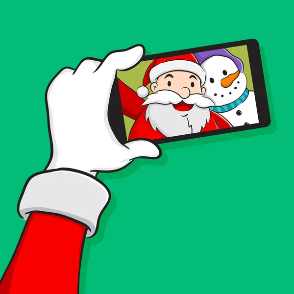 Santa Claus Selfie med snögubbe — Stock vektor
