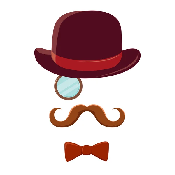 Hombre con bigote sombrero de copa y pajarita — Archivo Imágenes Vectoriales