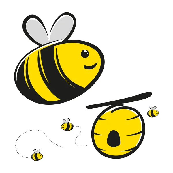 ミツバチとミツバチのハイブの漫画 — ストックベクタ