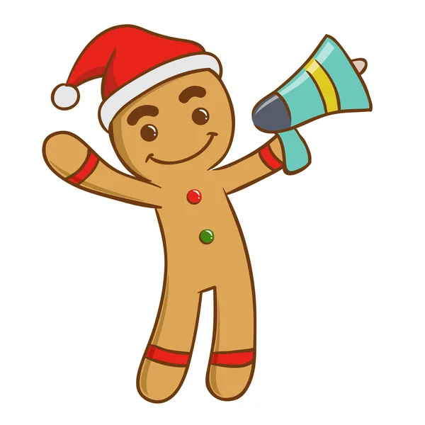 Ginger Bread Man Holding A Loud Speaker — Stock Vector