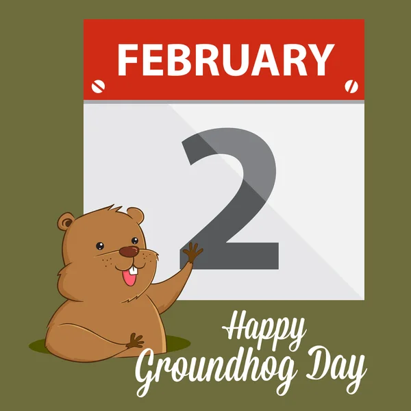 Groundhog acenando na frente de um calendário — Vetor de Stock