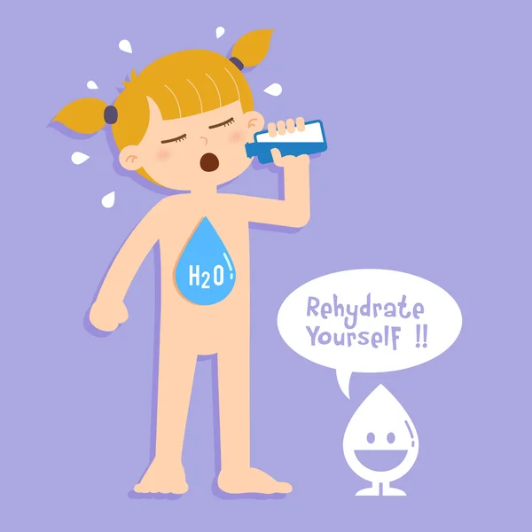 Niña bebiendo una botella de agua — Vector de stock