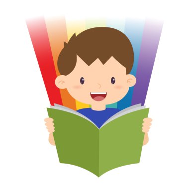 Küçük çocuk kitap okuyor.