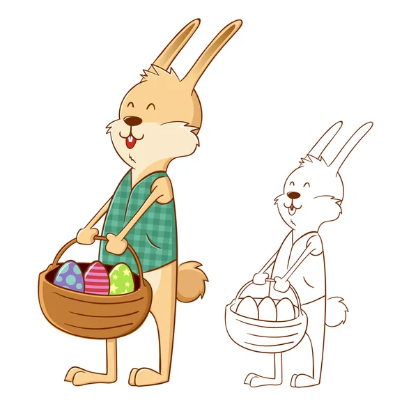 Easter Bunny Rabbit Holding a Basket Full of Egg — Stock Vector
