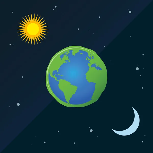 Erde mit Sonne und Mond bei Tag und Nacht — Stockvektor