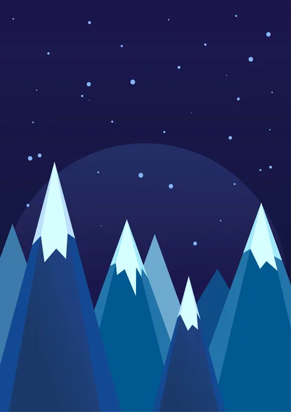 Montagnes enneigées dans le paysage de nuit d'hiver — Image vectorielle