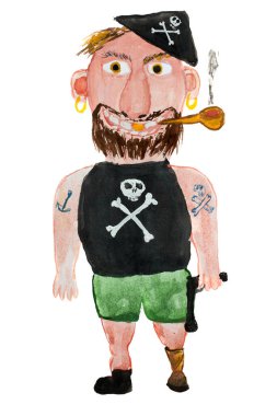 Komik korsan pipo içiyor. El çizimi