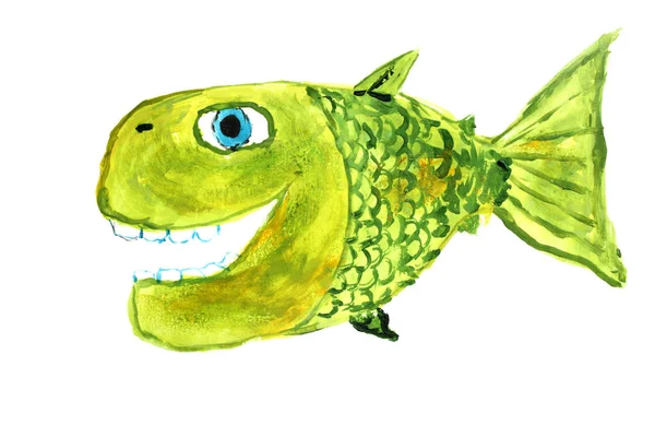 Vtipná Ryba Izolovaná Bílém Ruční Kreslení — Stock fotografie