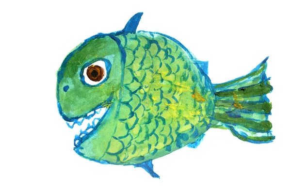 Zabawna Ryba Odizolowana Białym Ręcznie Rysowane — Zdjęcie stockowe