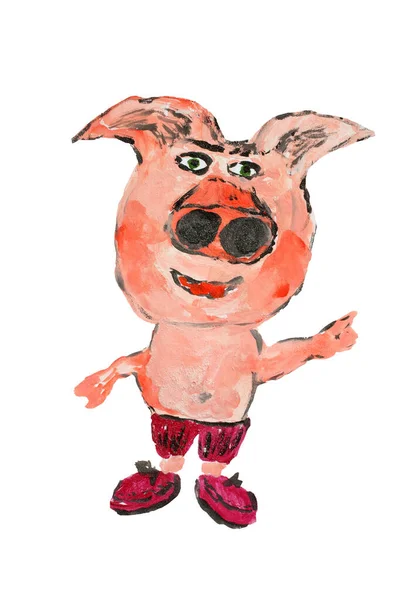 白で隔離された面白い豚 手描き — ストック写真