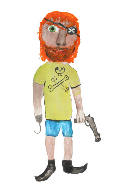 Забавный молодой пират изолирован на белом. Рисунок