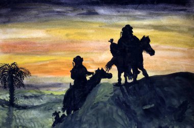 Çöldeki karavan. İzlenimcilik resmi