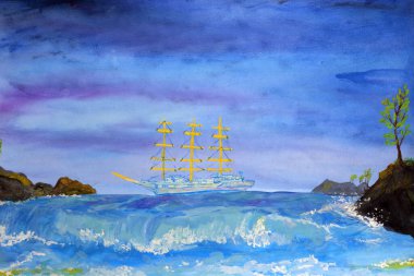 Yelkenli gemi deniz kıyısına yakın