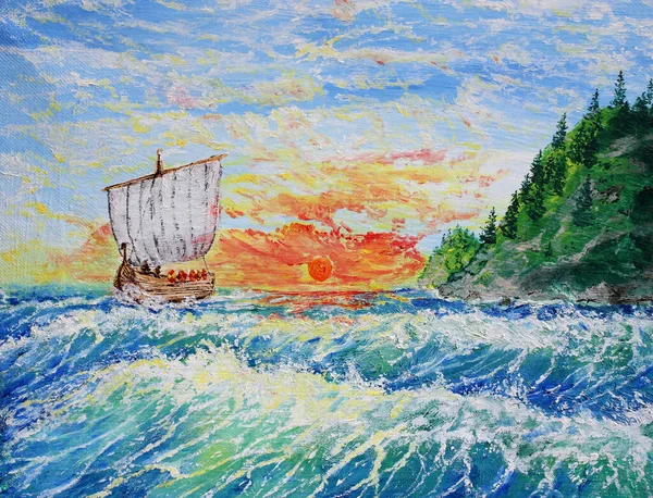 北海における古代ノヴゴロド船 — ストック写真