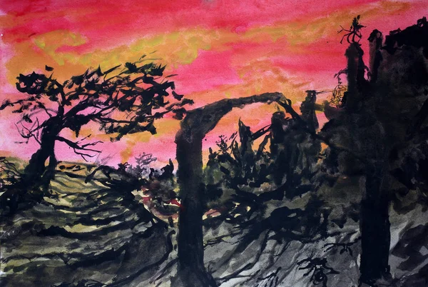 Eski şehir harabeleri. Sürrealizm resmi