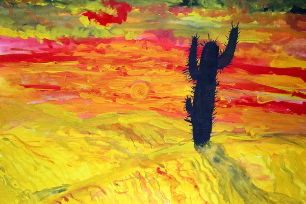 Cactus Nel Deserto Pittura Impressionismo — Foto Stock