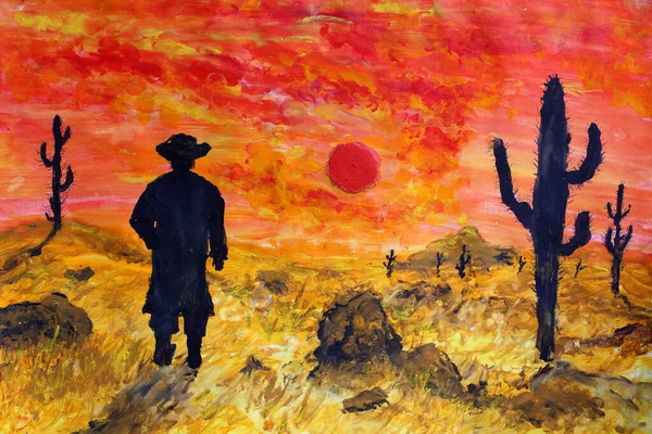 Cowboy Zonsondergang Texaans Landschap — Stockfoto