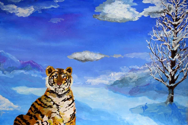Winterlandschaft Und Tiger — Stockfoto