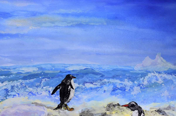 Lustige Pinguine Antarktische Landschaft — Stockfoto