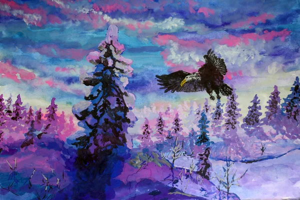 Águia Voando Floresta Pintura Impressionismo — Fotografia de Stock