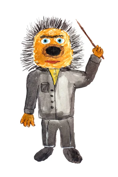 Funny teacher hedgehog. Hand drawn