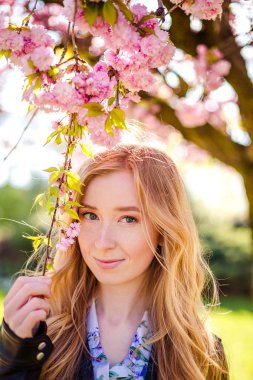 Paris mimari, cadde ve park ilkbahar, sakura çiçeği şehir içinde