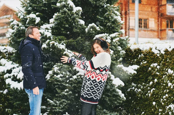 Outdoor Portrait Happy Middle Age Couple Nice Winter Day — Stock Photo, Image