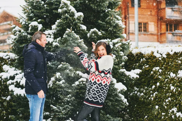 Outdoor Portrait Happy Middle Age Couple Nice Winter Day — Stock Photo, Image