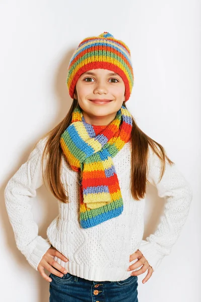 Studio Portrait Adorable Kid Girl Posing White Background Wearing Winter — Stock Photo, Image
