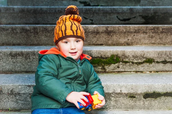 Outdoor, portrait of a cute toddler boy — Stock Photo, Image