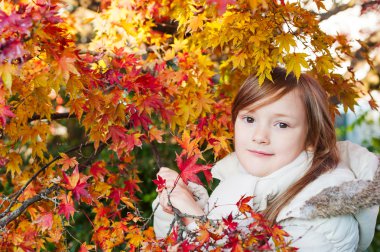 güzel, küçük bir kız sonbahar portresi