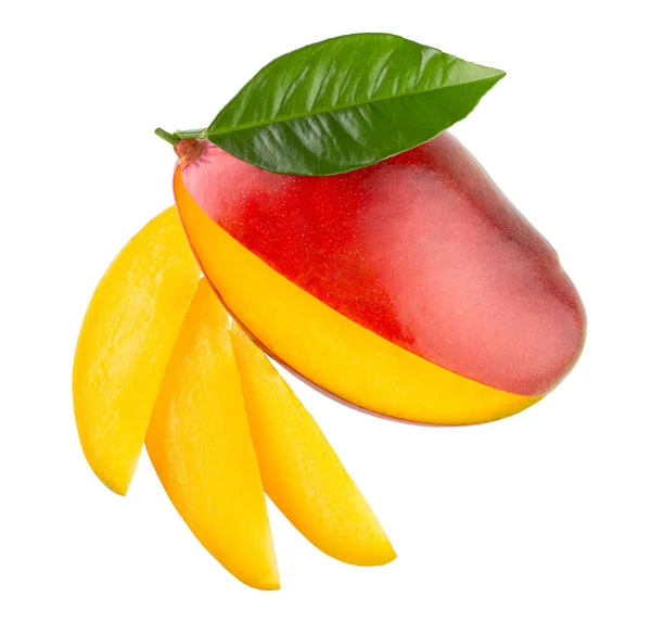 Ripe Mango Slices Isolated White Background Clipping Path — Stock Photo, Image