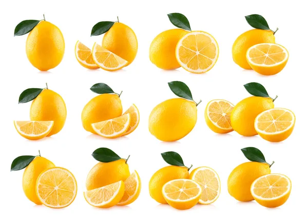 Set Immagini Limoni Maturi Isolati Sfondo Bianco — Foto Stock
