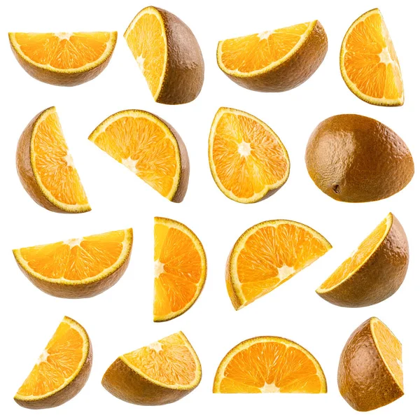 Collection Chocolate Brown Orange Slices Isolated White Background Shadows Full — Stock Photo, Image