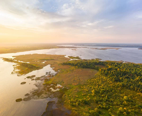 Aerial Photo Lake Sialiava Belarus Dawn — Stock Photo, Image