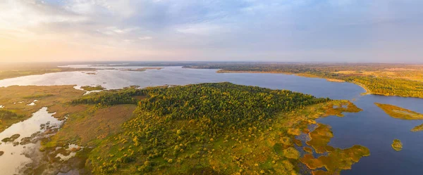 Foto Aérea Del Lago Sialiava Bielorrusia Amanecer — Foto de Stock