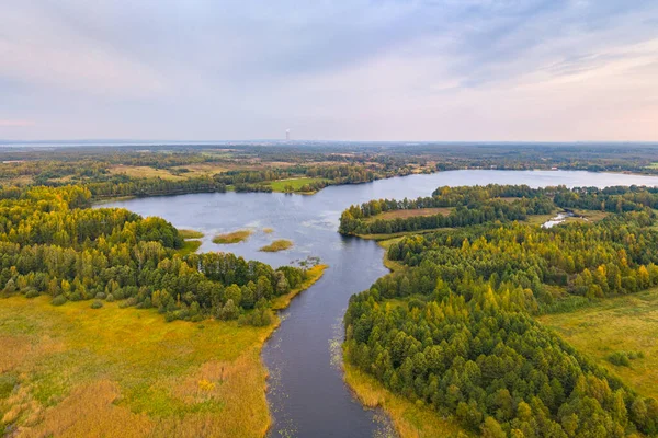 Fotografia Aérea Lago Sialiava Bielorrússia Amanhecer — Fotografia de Stock