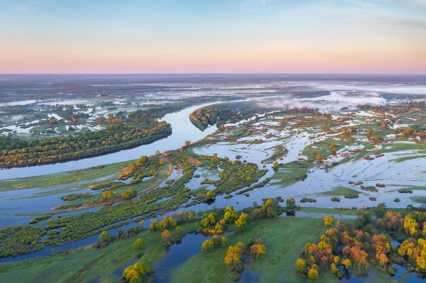 Foto Aérea Una Llanura Inundable Del Río Prypiac Pripyat Durante Fotos De Stock