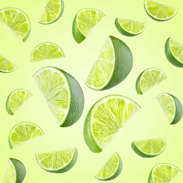 Falling Lime Slices Background — Stock Photo, Image