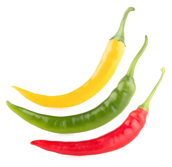 Drie kleurrijke chilipepertjes — Stockfoto