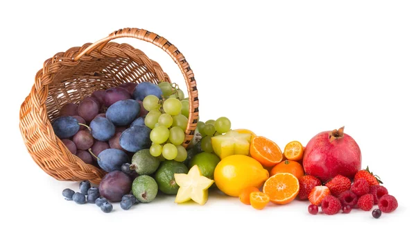 Basket with ripe fresh fruits — Stock Photo, Image