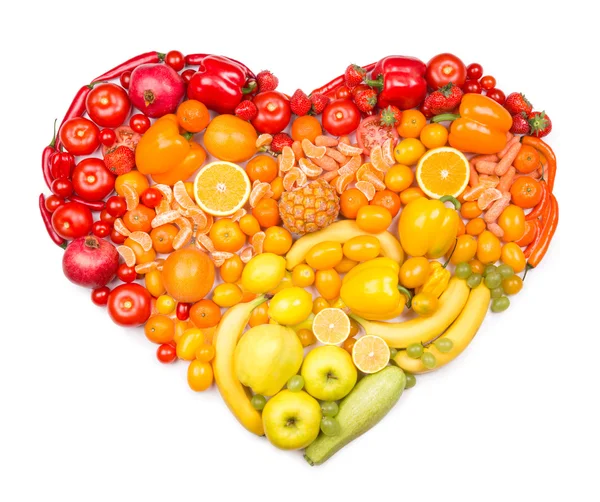 Rainbow heart of fruits and vegetables — Stock Photo, Image