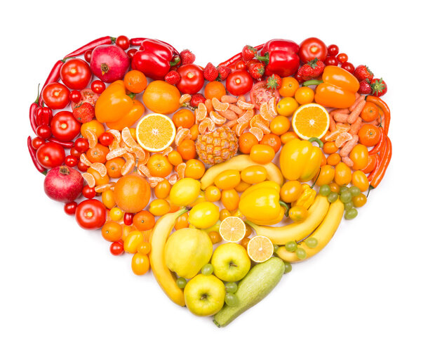 Rainbow heart of fruits and vegetables