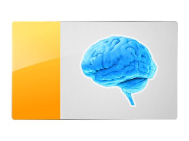 Mavi beyin sembolü, düğme, yaratıcılık, roman fikri, bilim ve teknoloji kavramı. - Evet. IQ testi, yapay zeka sanal sanal bilim teknolojisi. Beyin fırtınası fikri, 3d ve 2d grafik